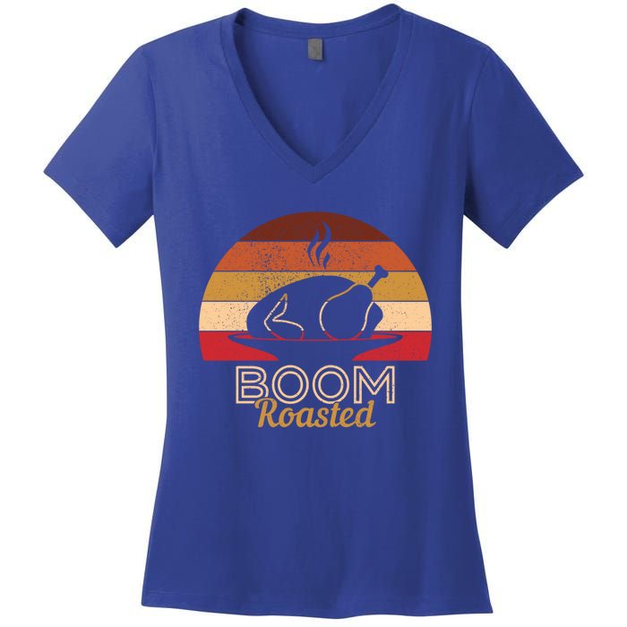 Vintage Boom Roasted Funny Thanksgiving Turkey Cute Gift Women's V-Neck T-Shirt