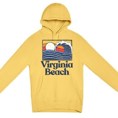 Virginia Beach Retro Surfer Vintage Beach And Wave Graphic Great Gift Premium Pullover Hoodie