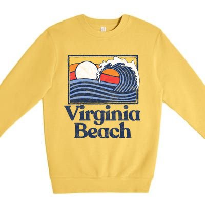 Virginia Beach Retro Surfer Vintage Beach And Wave Graphic Great Gift Premium Crewneck Sweatshirt