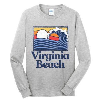 Virginia Beach Retro Surfer Vintage Beach And Wave Graphic Great Gift Tall Long Sleeve T-Shirt