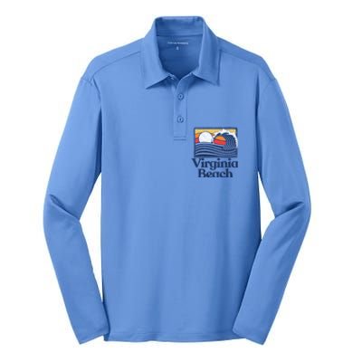 Virginia Beach Retro Surfer Vintage Beach And Wave Graphic Great Gift Silk Touch Performance Long Sleeve Polo