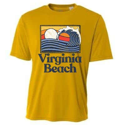 Virginia Beach Retro Surfer Vintage Beach And Wave Graphic Great Gift Cooling Performance Crew T-Shirt