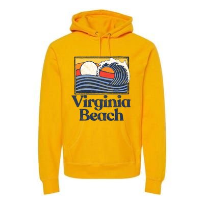 Virginia Beach Retro Surfer Vintage Beach And Wave Graphic Great Gift Premium Hoodie