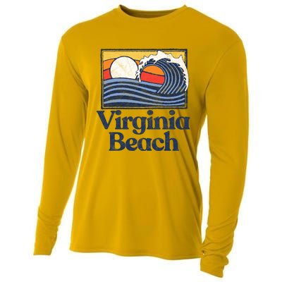 Virginia Beach Retro Surfer Vintage Beach And Wave Graphic Great Gift Cooling Performance Long Sleeve Crew