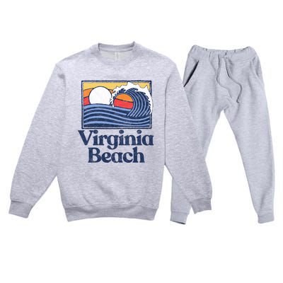 Virginia Beach Retro Surfer Vintage Beach And Wave Graphic Great Gift Premium Crewneck Sweatsuit Set