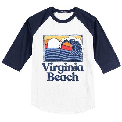 Virginia Beach Retro Surfer Vintage Beach And Wave Graphic Great Gift Baseball Sleeve Shirt