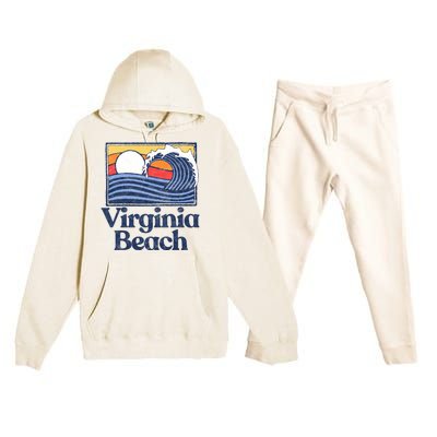 Virginia Beach Retro Surfer Vintage Beach And Wave Graphic Great Gift Premium Hooded Sweatsuit Set