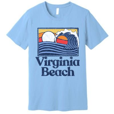 Virginia Beach Retro Surfer Vintage Beach And Wave Graphic Great Gift Premium T-Shirt