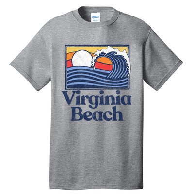 Virginia Beach Retro Surfer Vintage Beach And Wave Graphic Great Gift Tall T-Shirt