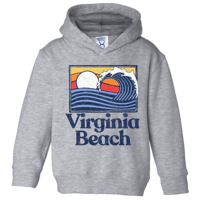 Virginia Beach Retro Surfer Vintage Beach And Wave Graphic Great Gift Toddler Hoodie