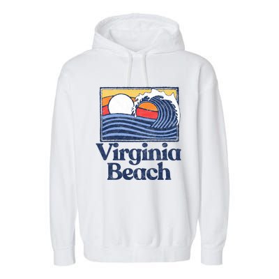 Virginia Beach Retro Surfer Vintage Beach And Wave Graphic Great Gift Garment-Dyed Fleece Hoodie