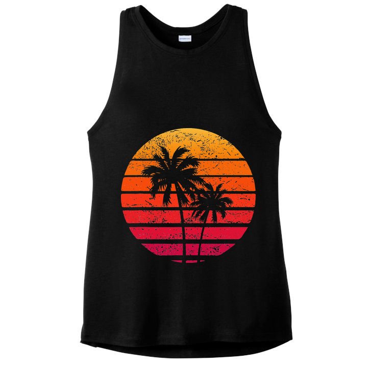 Vintage Beach Retro Sunset Palm Trees Tropical Vacation Ladies PosiCharge Tri-Blend Wicking Tank