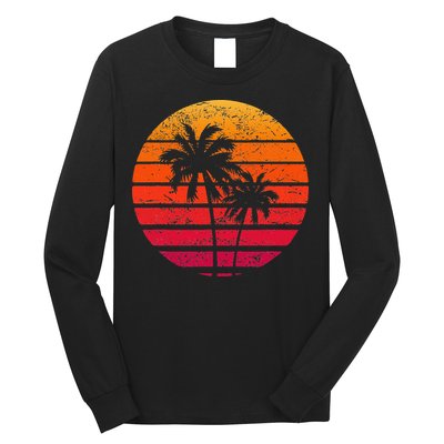 Vintage Beach Retro Sunset Palm Trees Tropical Vacation Long Sleeve Shirt