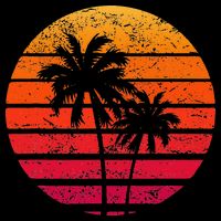 Vintage Beach Retro Sunset Palm Trees Tropical Vacation Button