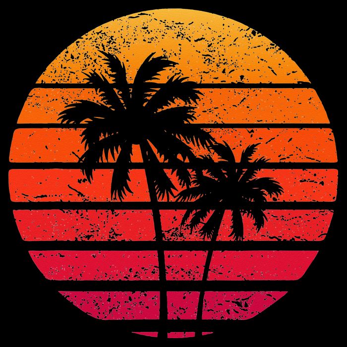 Vintage Beach Retro Sunset Palm Trees Tropical Vacation Button