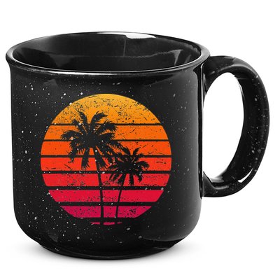 Vintage Beach Retro Sunset Palm Trees Tropical Vacation 15oz Campfire Ceramic Mug