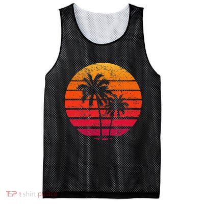 Vintage Beach Retro Sunset Palm Trees Tropical Vacation Mesh Reversible Basketball Jersey Tank
