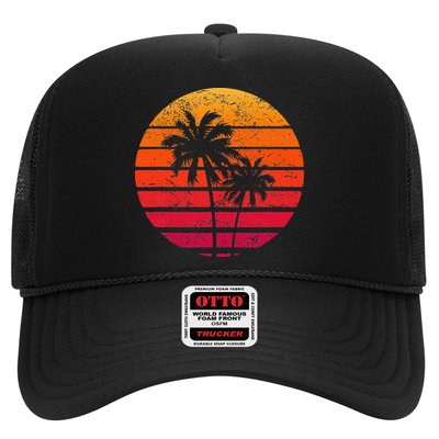 Vintage Beach Retro Sunset Palm Trees Tropical Vacation Trucker Hat