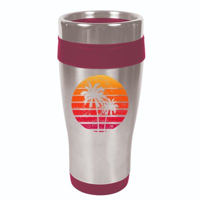 Vintage Beach Retro Sunset Palm Trees Tropical Vacation 16oz Travel Tumbler