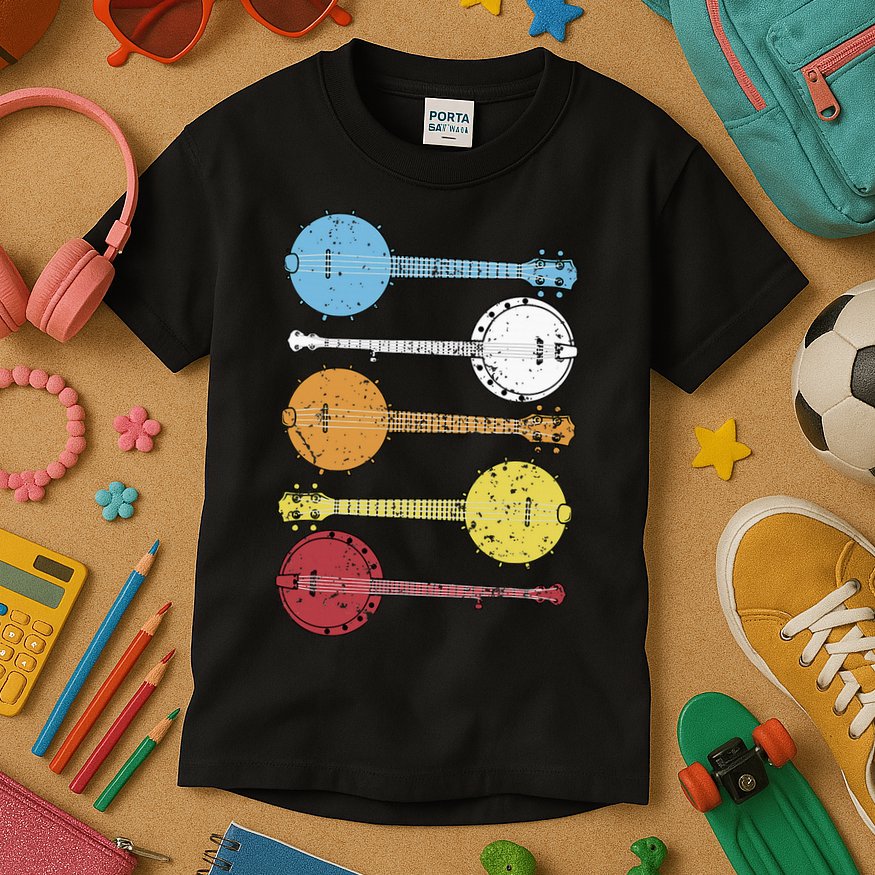 Vintage Banjo Retro Banjo Gift Country Music Bluegrass Kids T-Shirt