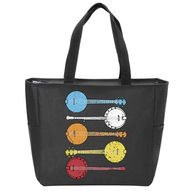 Vintage Banjo Retro Banjo Gift Country Music Bluegrass Zip Tote Bag