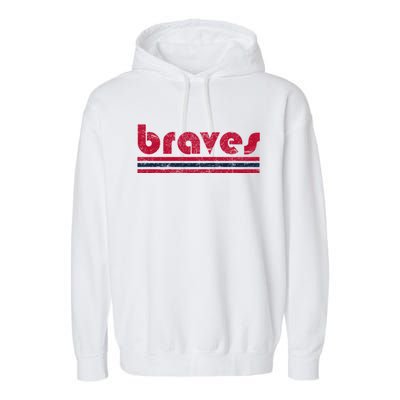 Vintage Braves Retro Three Stripe Red Braves Garment-Dyed Fleece Hoodie