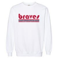 Vintage Braves Retro Three Stripe Red Braves Garment-Dyed Sweatshirt