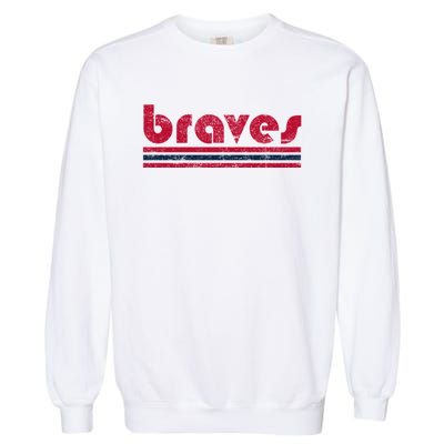 Vintage Braves Retro Three Stripe Red Braves Garment-Dyed Sweatshirt