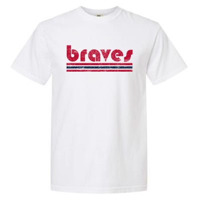 Vintage Braves Retro Three Stripe Red Braves Garment-Dyed Heavyweight T-Shirt