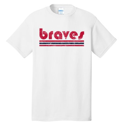 Vintage Braves Retro Three Stripe Red Braves Tall T-Shirt