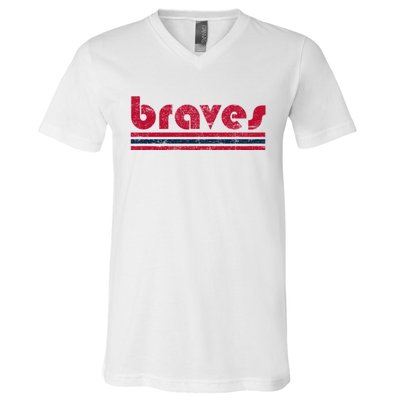 Vintage Braves Retro Three Stripe Red Braves V-Neck T-Shirt