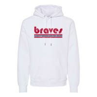 Vintage Braves Retro Three Stripe Red Braves Premium Hoodie