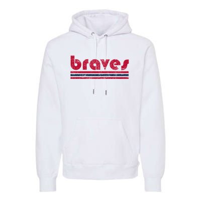 Vintage Braves Retro Three Stripe Red Braves Premium Hoodie