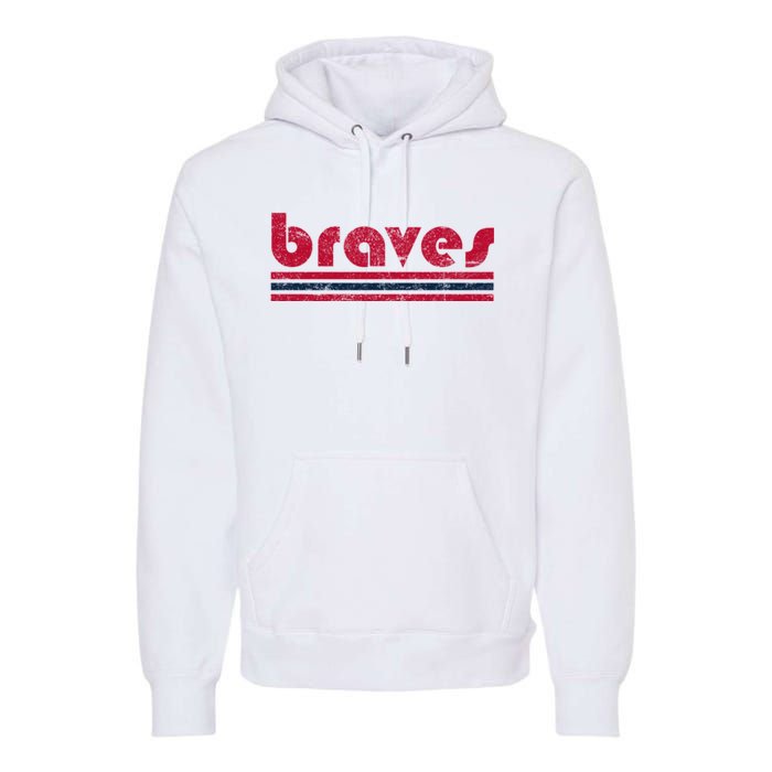 Vintage Braves Retro Three Stripe Red Braves Premium Hoodie