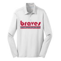 Vintage Braves Retro Three Stripe Red Braves Silk Touch Performance Long Sleeve Polo