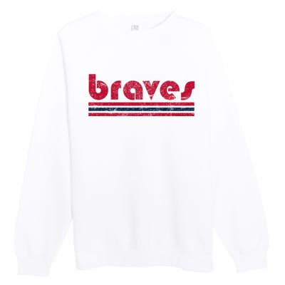 Vintage Braves Retro Three Stripe Red Braves Premium Crewneck Sweatshirt