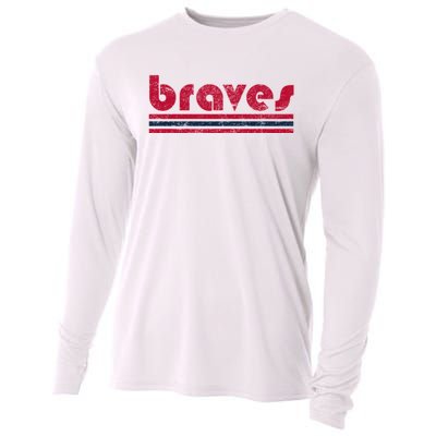 Vintage Braves Retro Three Stripe Red Braves Cooling Performance Long Sleeve Crew