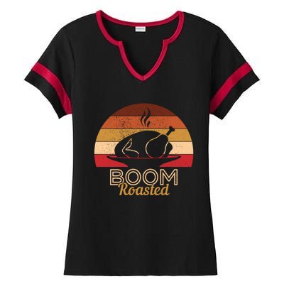 Vintage Boom Roasted Funny Thanksgiving Turkey Cool Gift Ladies Halftime Notch Neck Tee