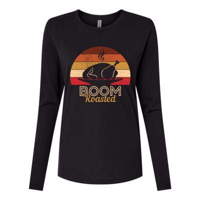 Vintage Boom Roasted Funny Thanksgiving Turkey Cool Gift Womens Cotton Relaxed Long Sleeve T-Shirt