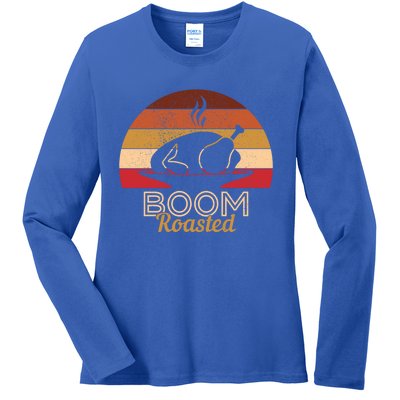 Vintage Boom Roasted Funny Thanksgiving Turkey Cool Gift Ladies Long Sleeve Shirt