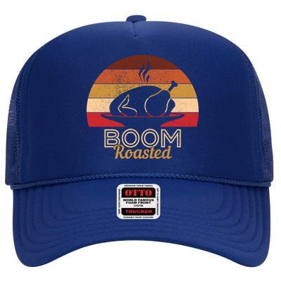 Vintage Boom Roasted Funny Thanksgiving Turkey Cool Gift High Crown Mesh Back Trucker Hat