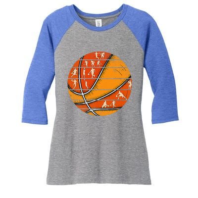 Vintage Basketball Retro Love Basketball Player Women's Tri-Blend 3/4-Sleeve Raglan Shirt