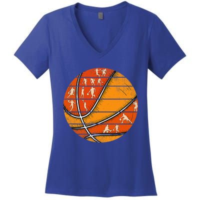 Vintage Basketball Retro Love Basketball Player Women's V-Neck T-Shirt