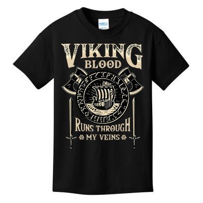 Viking Blood Runs Through My Veins Norse Mythology Kids T-Shirt