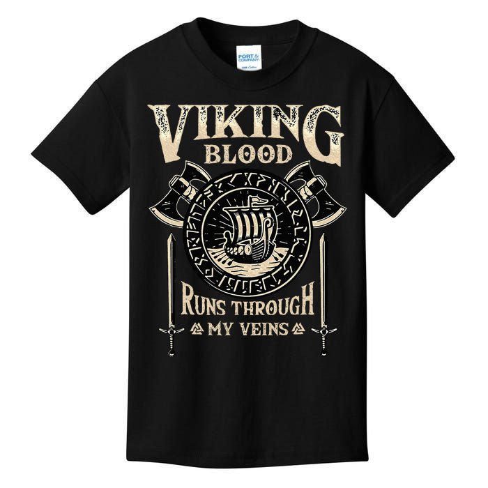 Viking Blood Runs Through My Veins Norse Mythology Kids T-Shirt