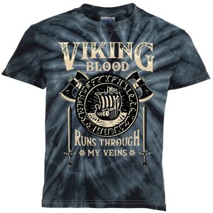 Viking Blood Runs Through My Veins Norse Mythology Kids Tie-Dye T-Shirt