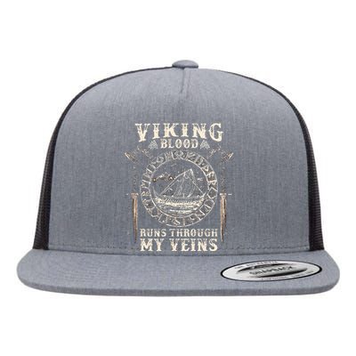 Viking Blood Runs Through My Veins Viking Ship Flat Bill Trucker Hat