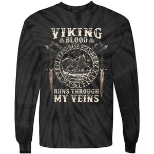 Viking Blood Runs Through My Veins Viking Ship Tie-Dye Long Sleeve Shirt