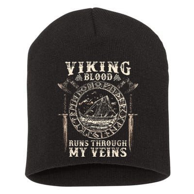 Viking Blood Runs Through My Veins Viking Ship Short Acrylic Beanie