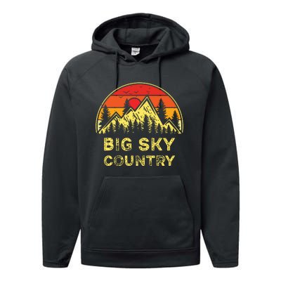 Vintage Big Sky Country Montana Mt Mountains Hiking Souvenir Performance Fleece Hoodie